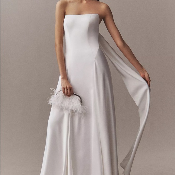 Jenny by Jenny Yoo Addilyn Strapless Neck-Scarf Drop-Waist Satin Wedding Gown